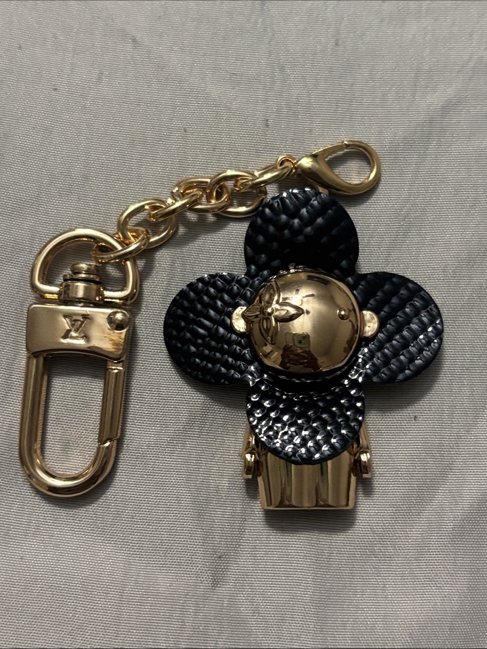 Louis Vuitton Black and Gold Flower Key & Card Holder Charm